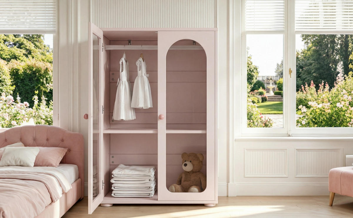 KLEIDERSCHRANK 80/120/50 cm Babyrosa aus Acryl und MDF mit verstellbaren Einlegeböden - Pink, Holzwerkstoff (50/120/80cm) - OKMYHOME