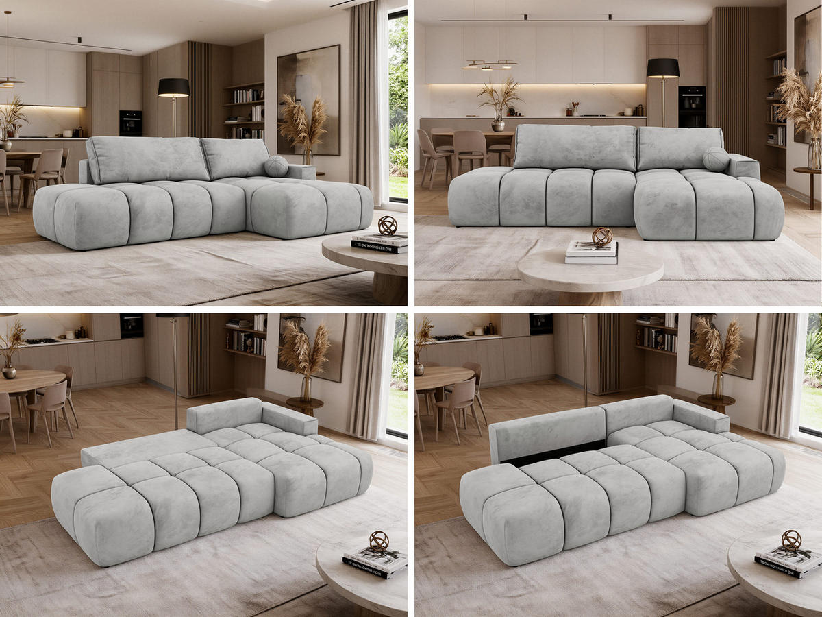 ROHOVÁ SEDAČKA LORAN L Světle šedá Samet - Pravá - černá/světle šedá, textil/plast (292/170cm) - MKS