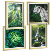 BILDER SET 4er Set - 50x50 cm & 40x60 cm Goldrahmen - Dschungel-Weißtiger-Wasserfall - Goldfarben, Kunststoff (50/50cm) - TULUP