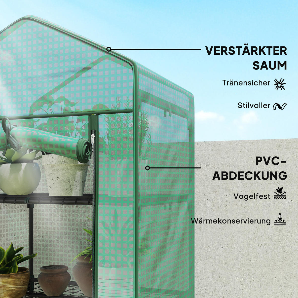 GEWÄCHSHAUS, 69L x 49B x 193H cm - Grün, Kunststoff/Metall (49/193/69cm) - Outsunny