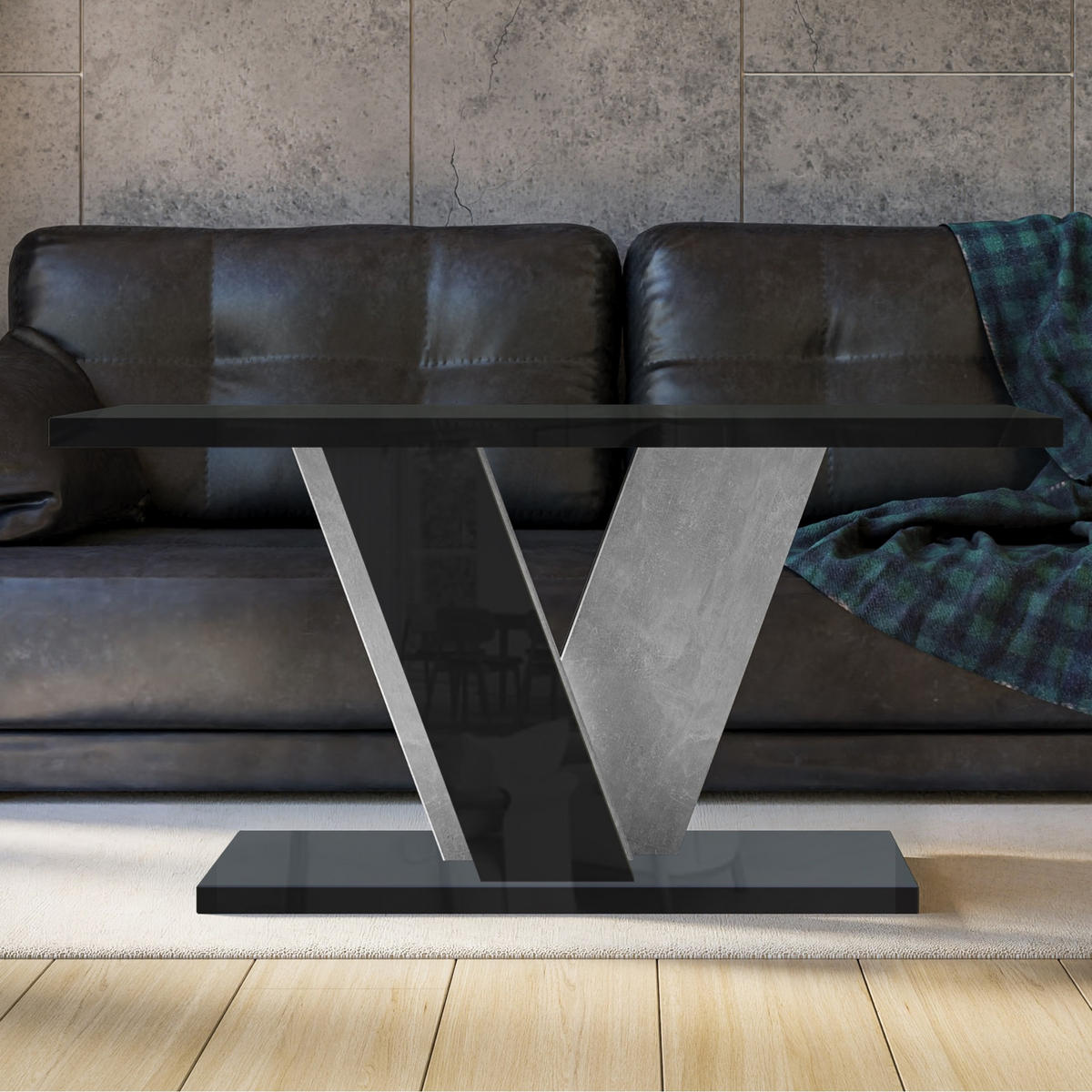 COUCHTISCH 110 cm Schwarz Betonoptik Grau - Schwarz Hochglanz, Holzwerkstoff (70/110/60cm) - Home Collective