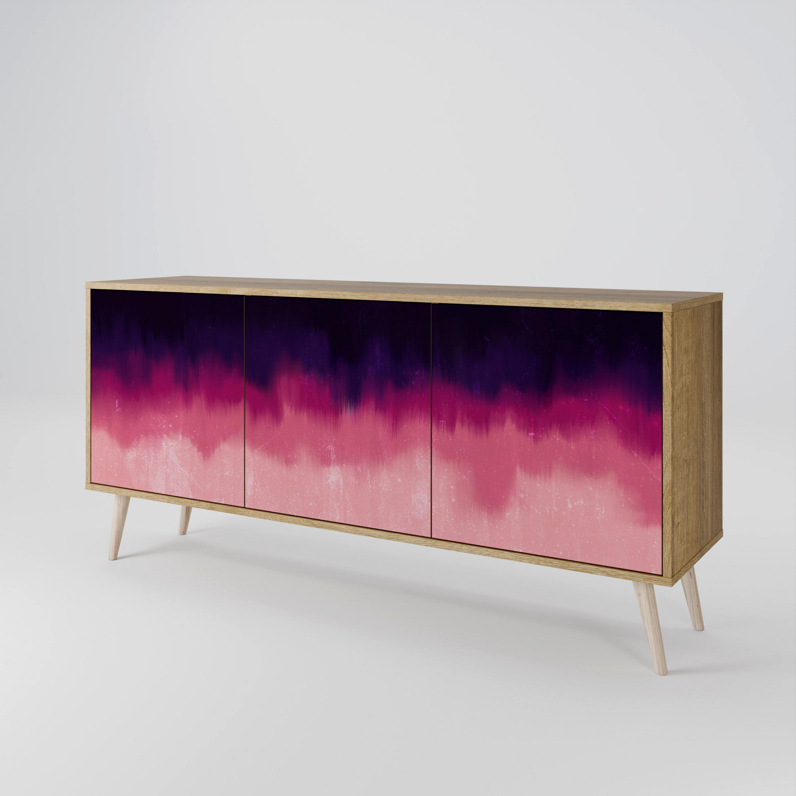 SIDEBOARD AURORA BOREALIS, Eicheneffekt, 164,5x42x77,5 cm, 3 Türen - Eichefarben/Buchefarben, Holzwerkstoff/Buchenholz (164.5/77.5/42cm) - SpaceRebels