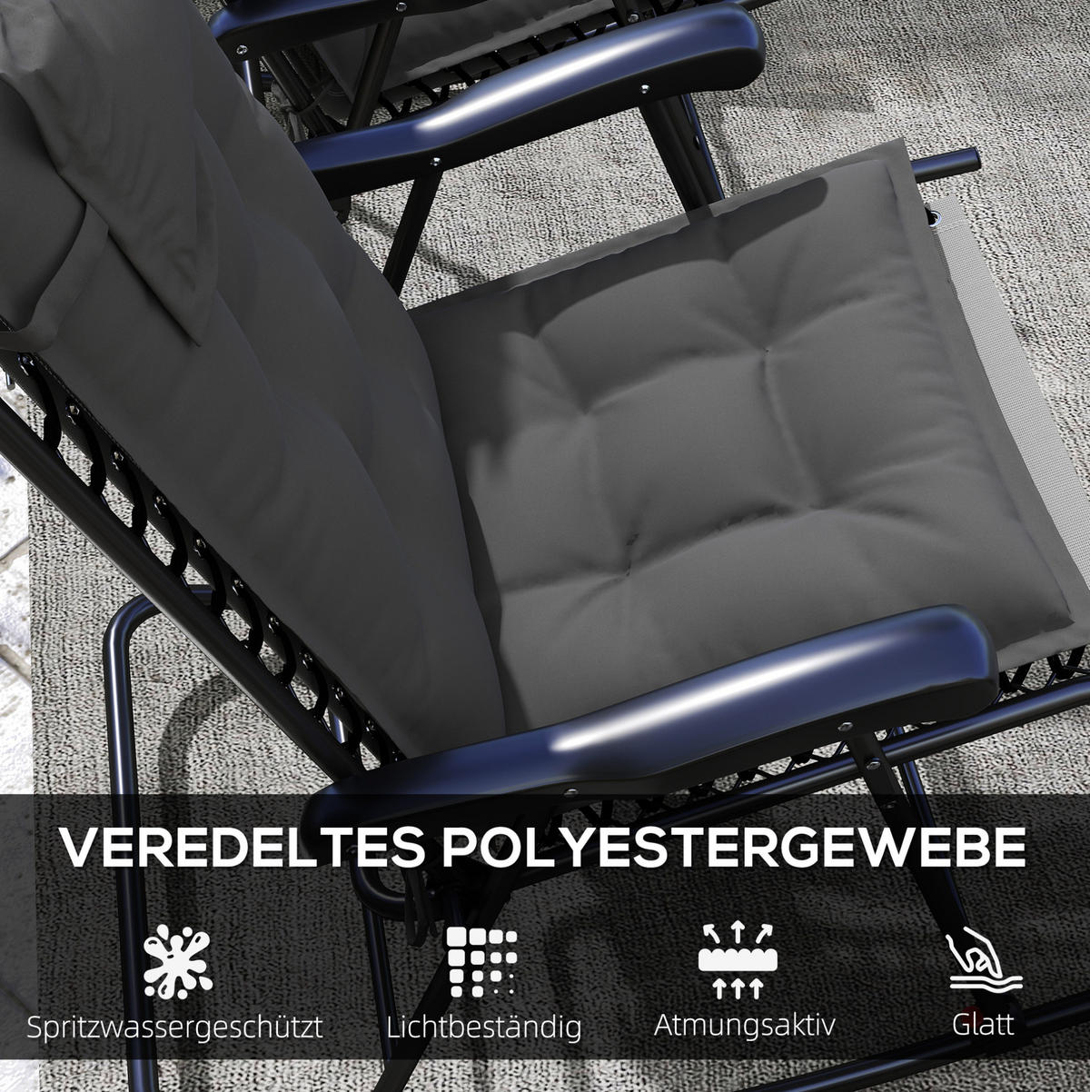 SESSELAUFLAGEN 2er-Set aus Polyester 50x116x5 cm in Dunkelgrau mit 6 Bändern - Dunkelgrau, Textil (50/5/116cm) - Modfu
