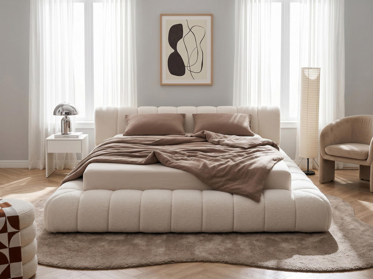 POLSTERBETT Adore Hellbeige 180/200 cm Boucle mit Bettkasten - Beige, Textil/Metall (180/200cm) - wonello