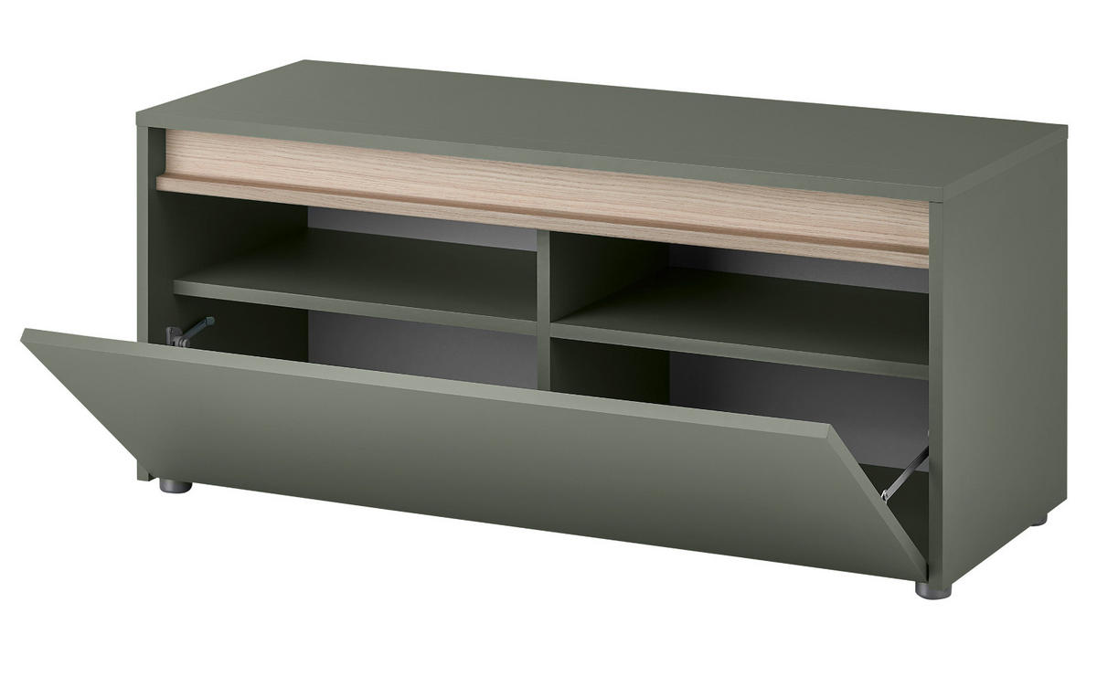 GARDEROBENBANK Salbei grün und Eiche, Schuhbank mit 4 Fächern, Breite 100 cm - Salbeigrün/Eichefarben, Holz/Holzwerkstoff (100/45/40cm) - Furn.Design