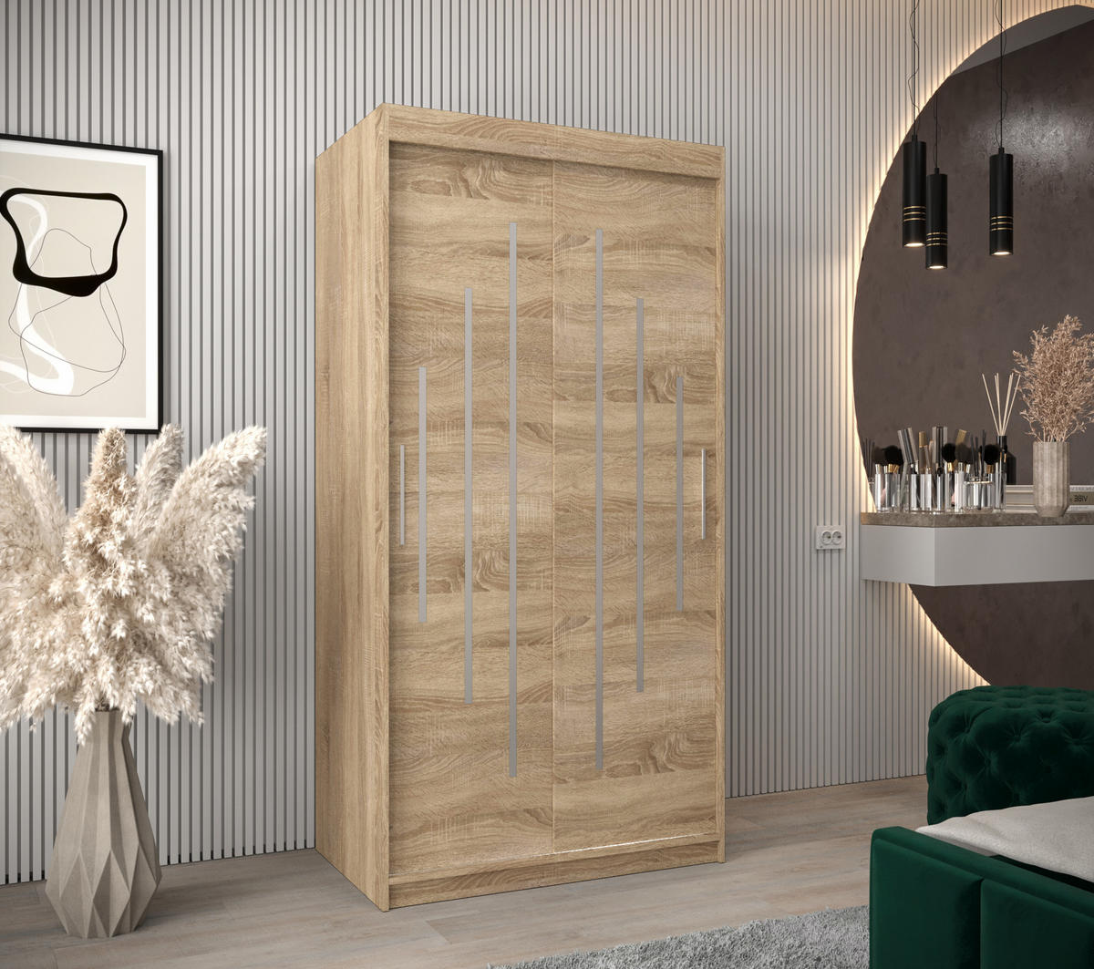 SCHWEBETÜRENSCHRANK 200/100/62 2-türig - Silberfarben/Sonoma Eiche, Holz/Kunststoff (100/200/62cm) - Abiks Möbel