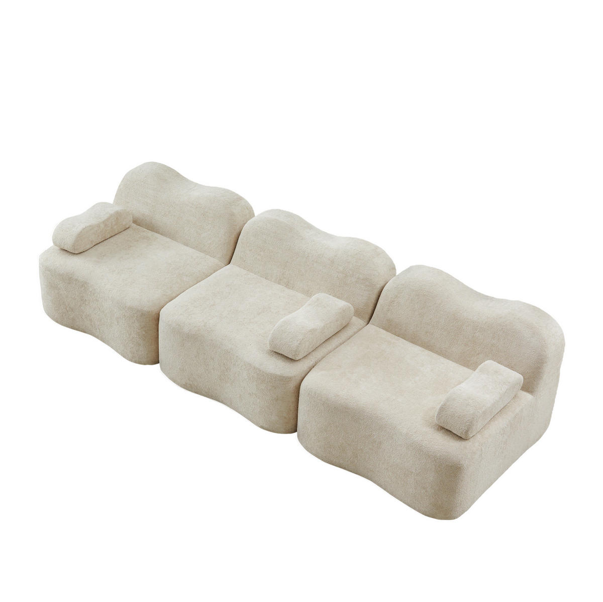 3-SITZER Modulares Sofa beige aus Samt mit tiefer Sitzfläche - Beige, Textil (98/70/288cm) - Modenvie