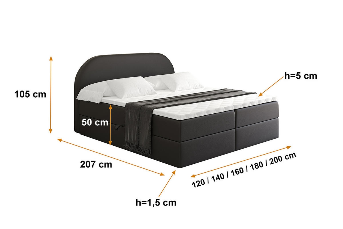 BOXBETT mit Matratze H3 und Lattenrost - NOX - 160x200 - Schwarz Kunstleder - Schwarz, Holzwerkstoff/Kunststoff (160/200cm) - ALTDECOR