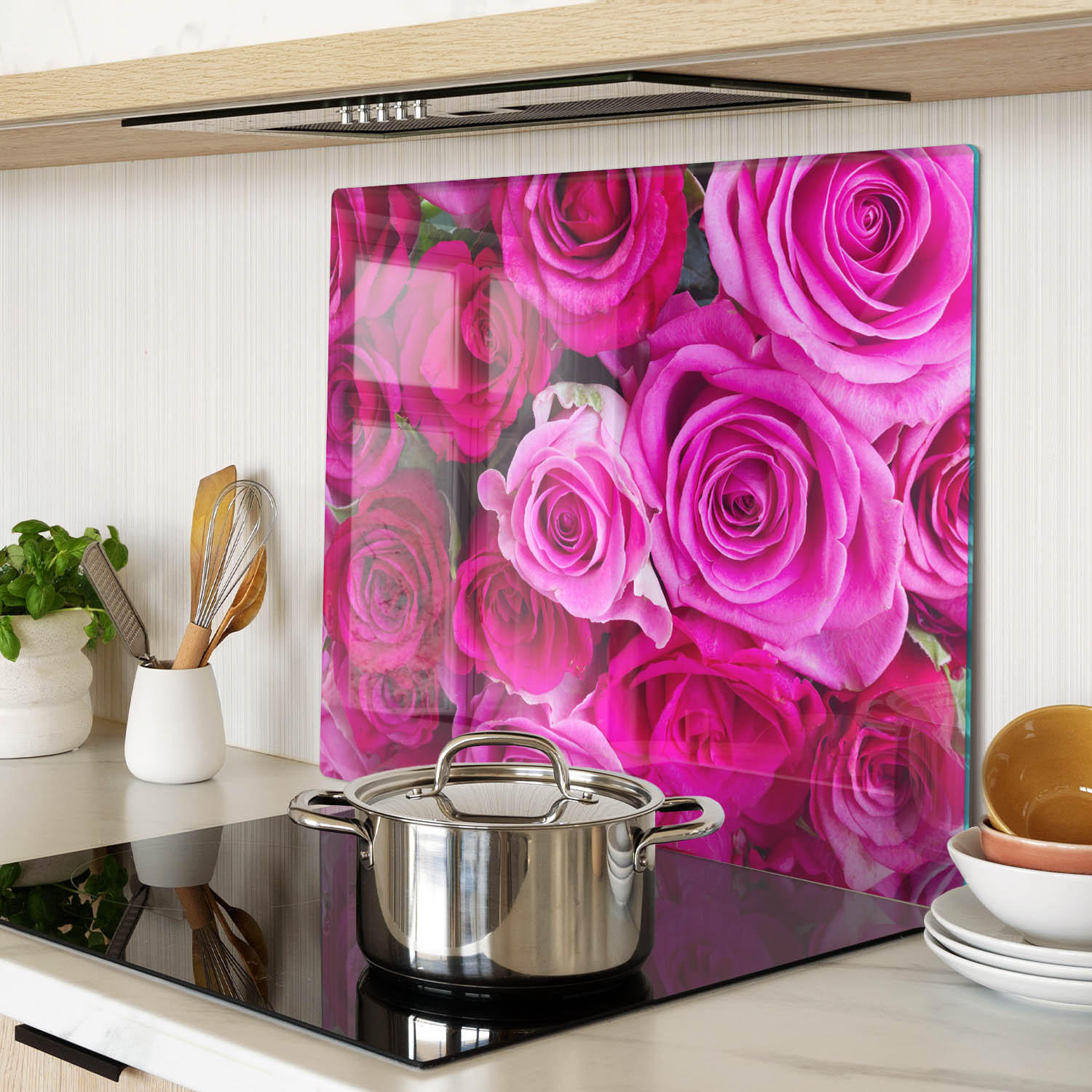 GLASPLATTE 60x52 cm Rosenstrauß - Pink, Glas (60/0.4/52cm) - TULUP