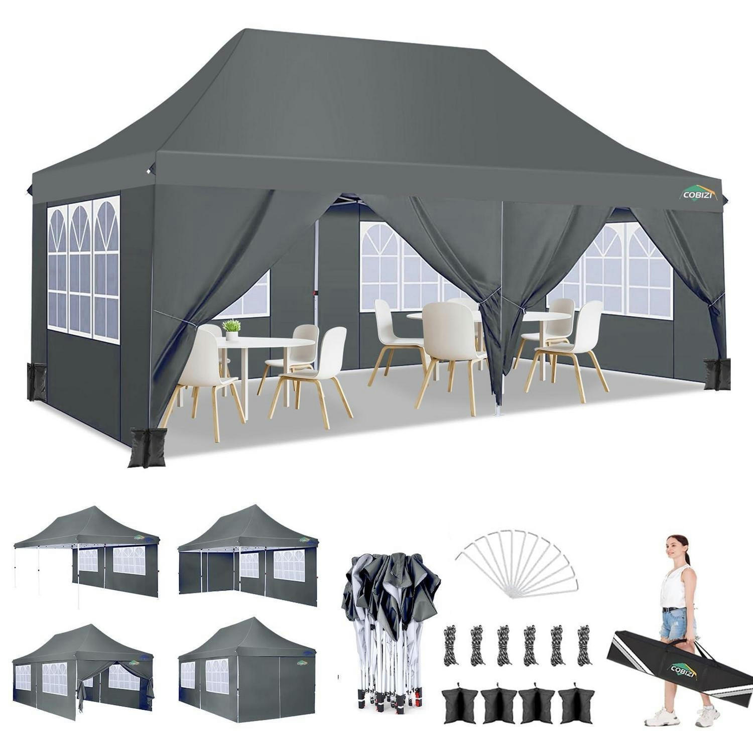 FALTPAVILLON 3 x 6 m Dunkelgrau Wasserdicht mit 6 Seitenteilen - Grau, Textil (300/300/600cm)