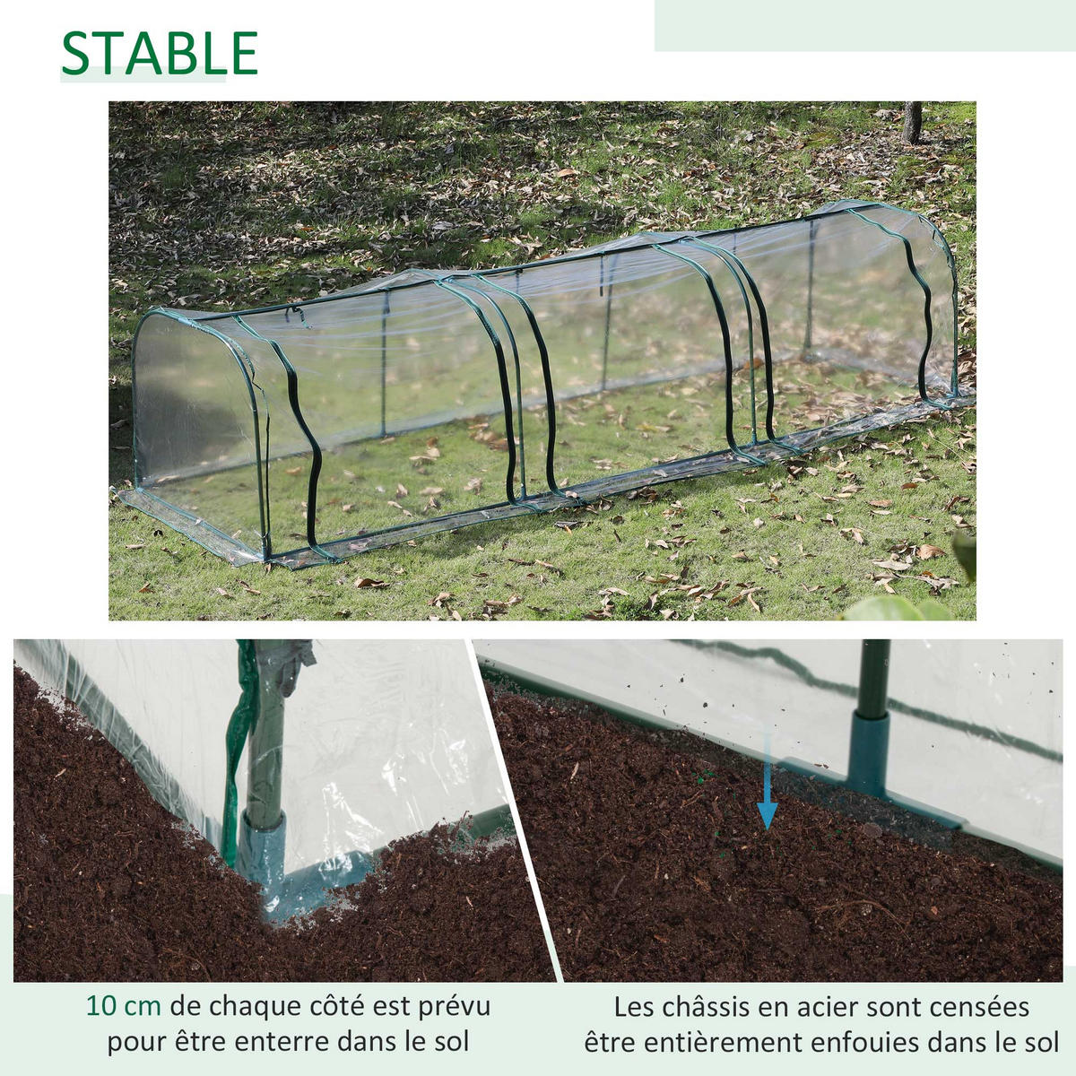 GEWÄCHSHAUS DE-11900 350/100/80 cm mit 3 Zip-Fenstern Grün - Transparent, Metall (100/80/350cm) - ComfortXL