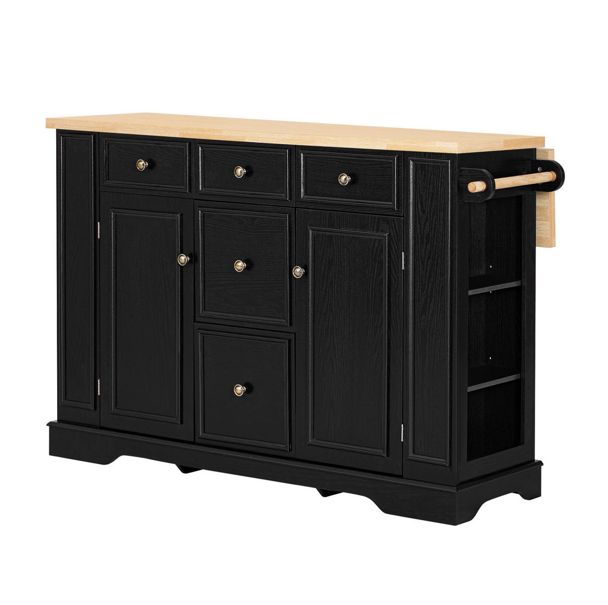 KUCHYŇSKÝ ostrůvek 130,5/40-65/92 cm s rozkládací pracovní deskou, úložným prostorem a nabíjecí stanicí, Černá - černá, kompozitní dřevo (130.5/92/65cm) - Redom