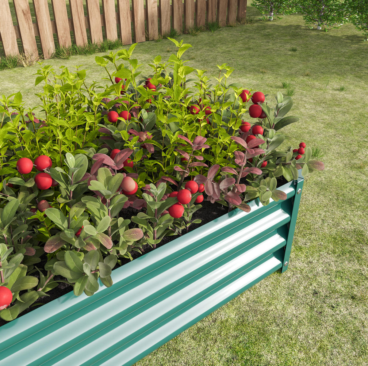 BLUMENKASTEN aus Metall 120x60x30 cm in Grün mit offener Basis - Grün, Metall (60/30/120cm) - Modfu