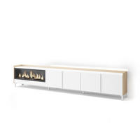 LOWBOARD, Weiß und Eiche, 315/35/61cm, Kamin mit Feuereffekt XXL - Weiß, Holzwerkstoff (315/61/35cm) - Skraut Home