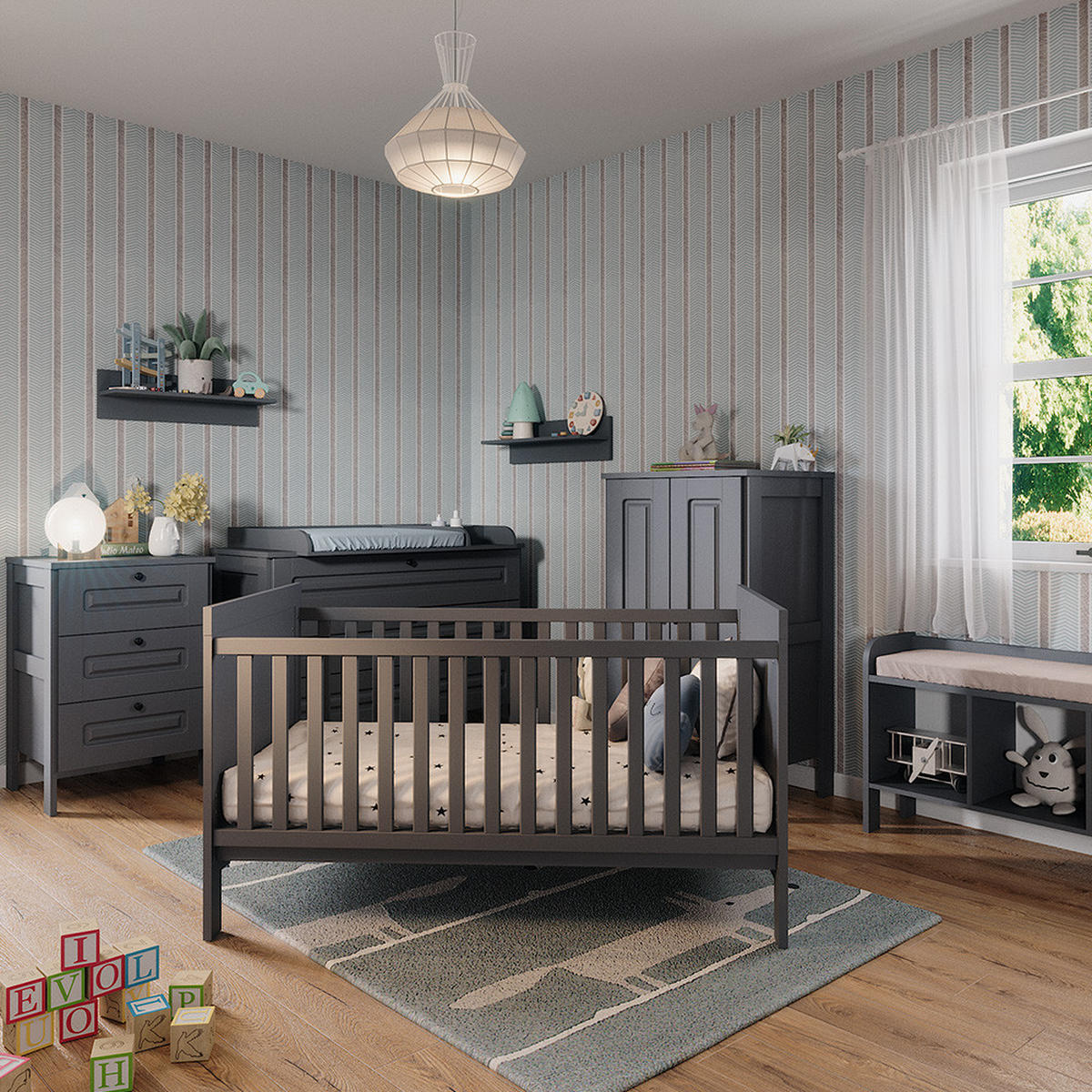 BABYBETT Ajaton Grau 144.4 x 83 cm - Grau, Holzwerkstoff (70/140cm) - VitaliSpa