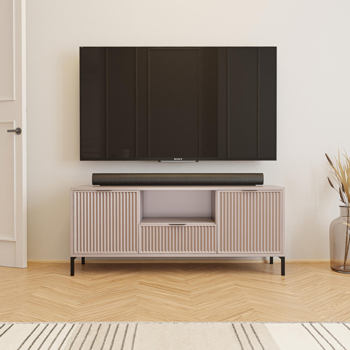 TV-LOWBOARD WAVE 135 cm Cashmere - Beige, Holzwerkstoff (135/56.1/40.6cm) - Idohome
