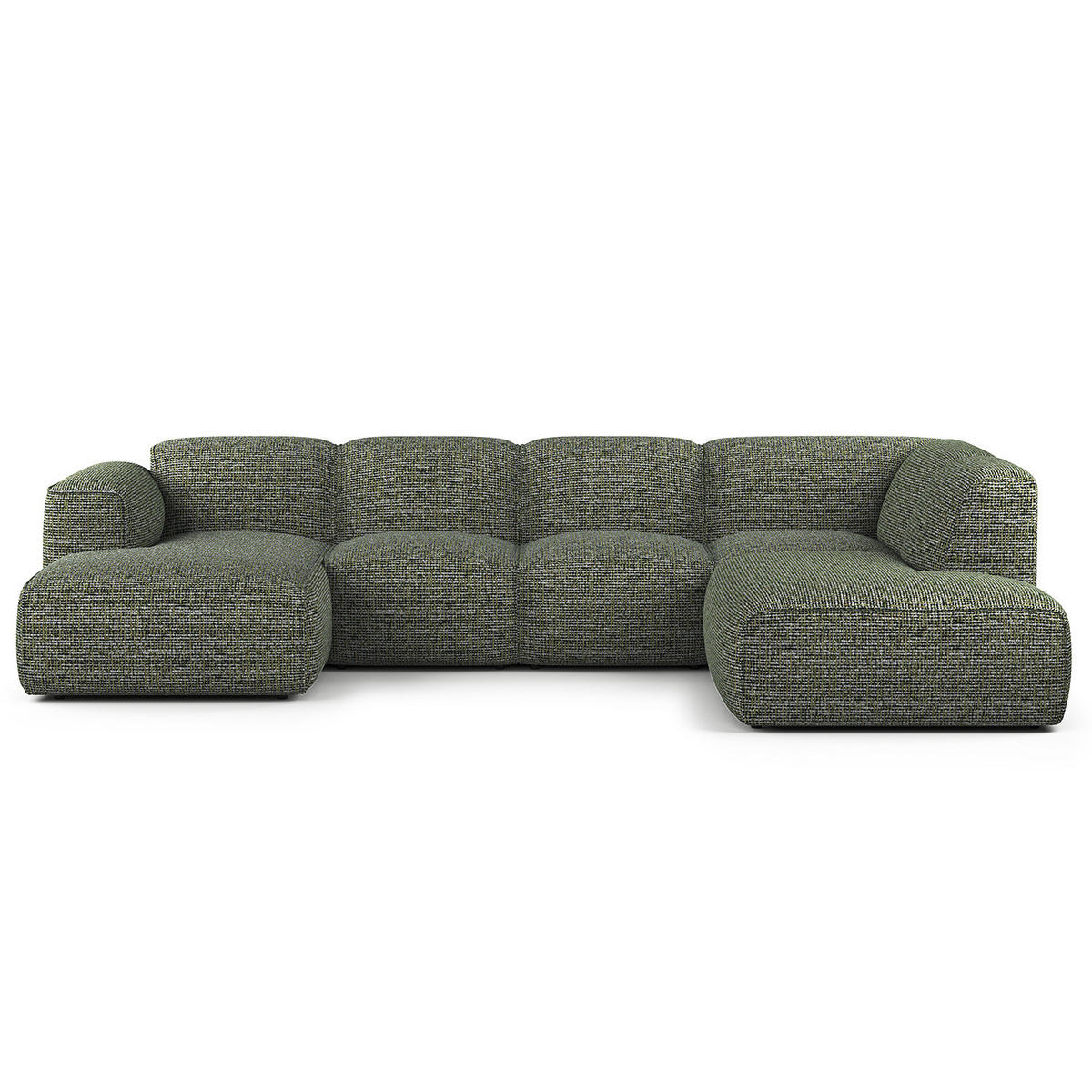 WOHNLANDSCHAFT mit Longchair - Schwarz/Grün, Kunststoff/Textil (325/71/235cm) - home24