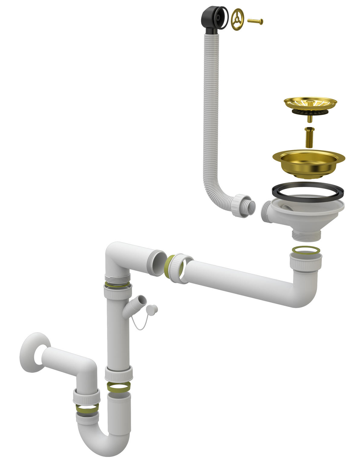 SPÜLBECKEN Best mit Batterie Siphon - Schwarz, Kunststoff/Stein (50/40/18cm) - Granitan