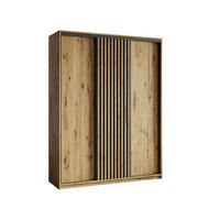 SCHWEBETÜRENSCHRANK VONTE 150/205/60 cm 3-türig mit Lamellen Eiche Artisan - Schwarz/Eiche Artisan, Holzwerkstoff (150/205/60cm) - MASSENO