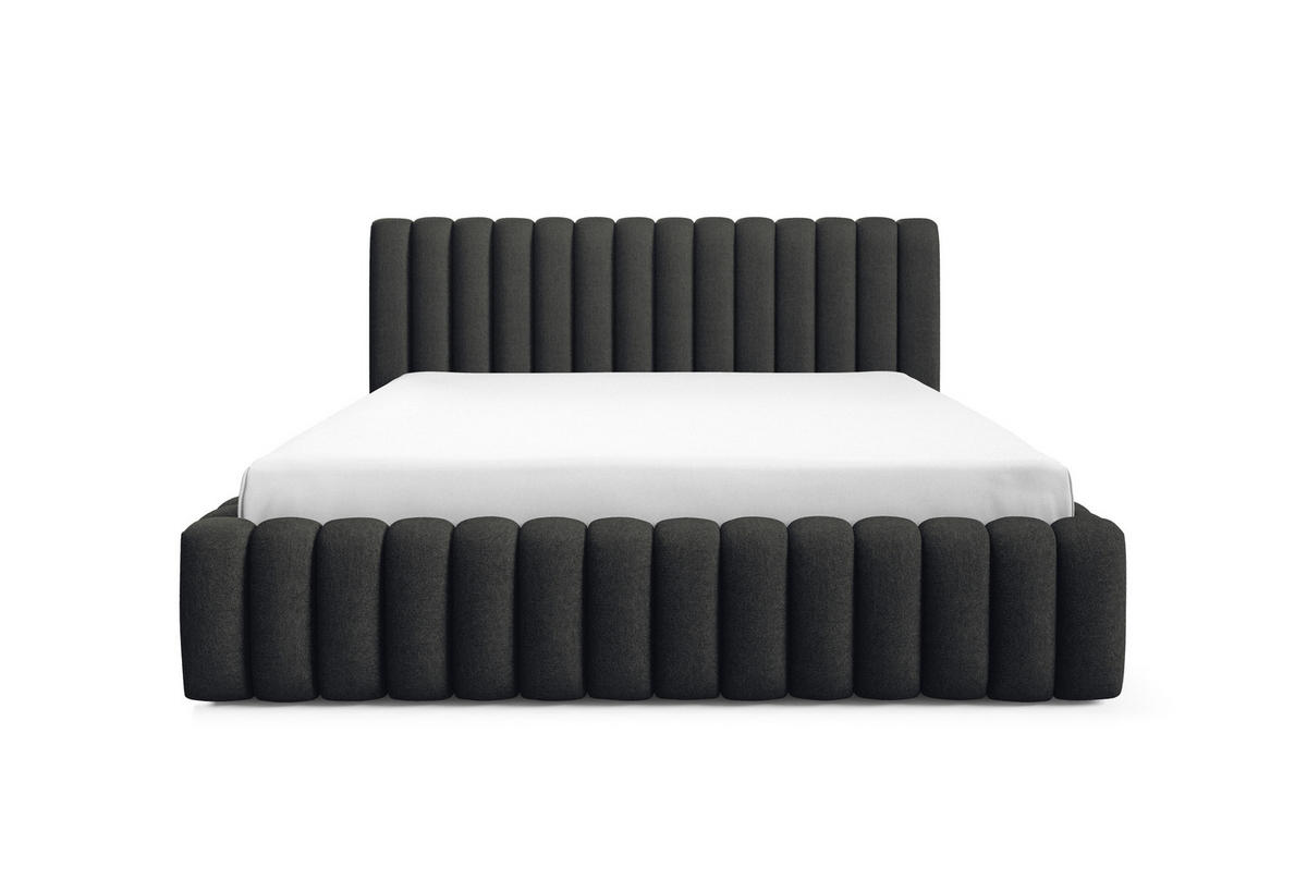 POLSTERBETT BLIVIO 180x200 cm,mit Bettkasten,Lattenrost,Doppelbett,Boxspringbett-Optik-Schwarz - Schwarz, Holz (180/200cm) - Furnistar