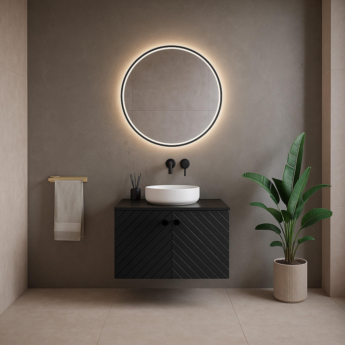 WASCHBECKENUNTERSCHRANK Orlando 2 Türe Schwarz Matt - 80 x 47 x 61 cm - Schwarz, Holz (80/46/44cm) - Badplaats