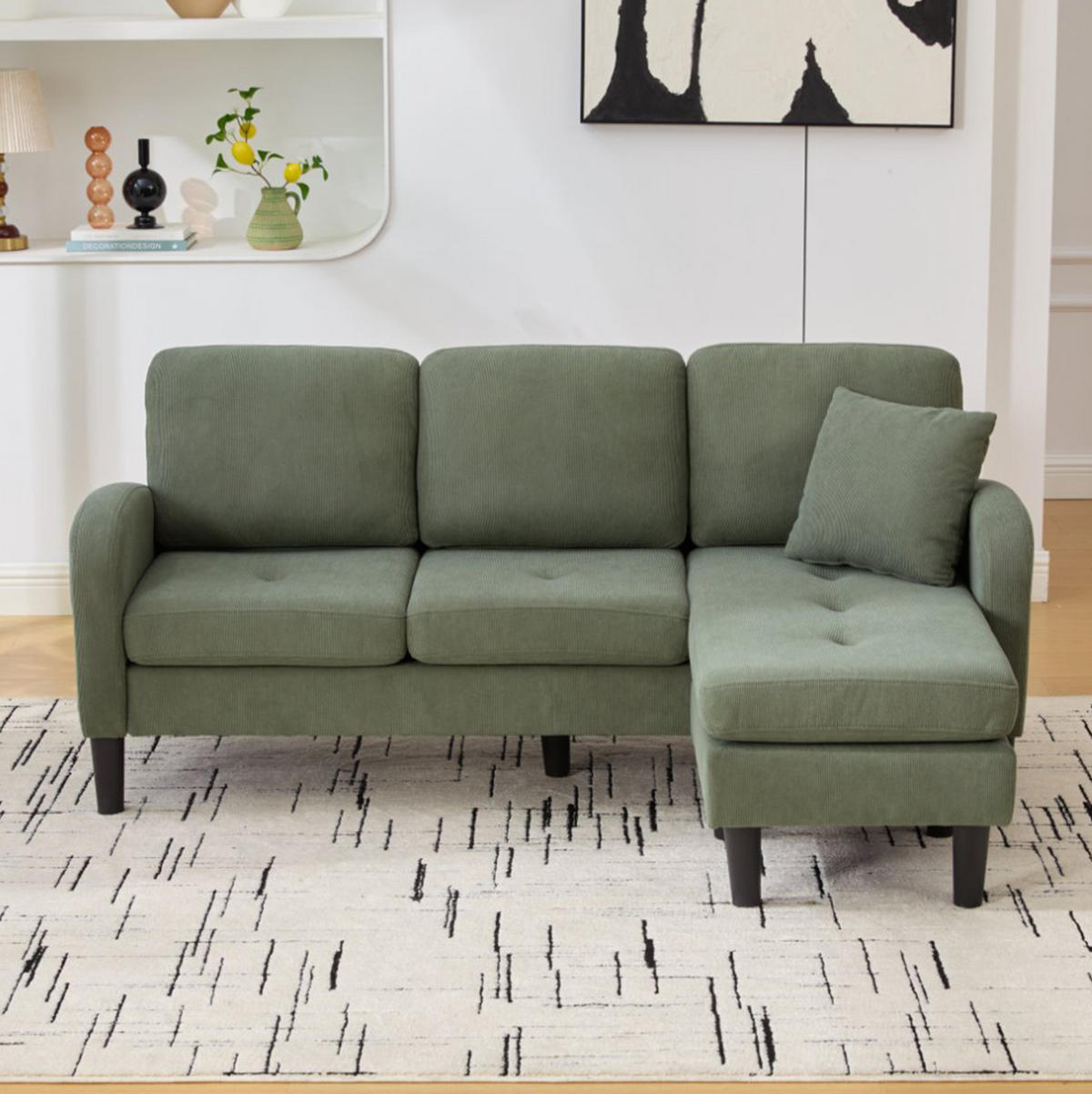 SOFA modular 166 x 118 x 77 cm Cord Green 3-Sitzer - Grün, Holz (118/166cm) - Meubliv