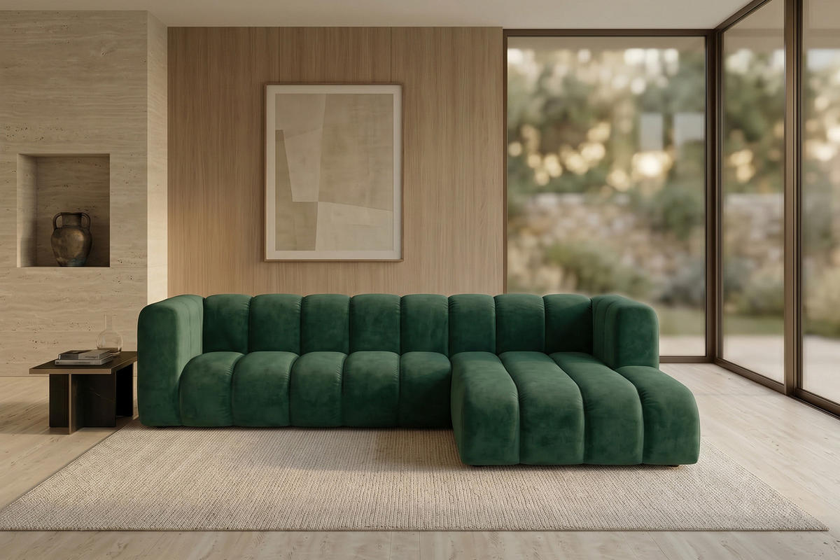 ECKSOFA Modulares In L-Form, Velvet-Stoff Riviera, Grün, Rechts, GRAND 287 cm - Grün, Holz (287/179cm) - Kaiser Möbel