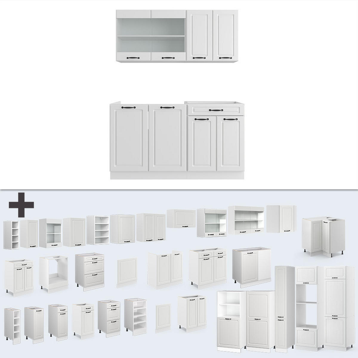SINGLEKÜCHE R-Line Weiß Landhaus/Weiß 140 cm ohne AP - Creme/Weiß, Holzwerkstoff (140/81.6/46cm) - Vicco
