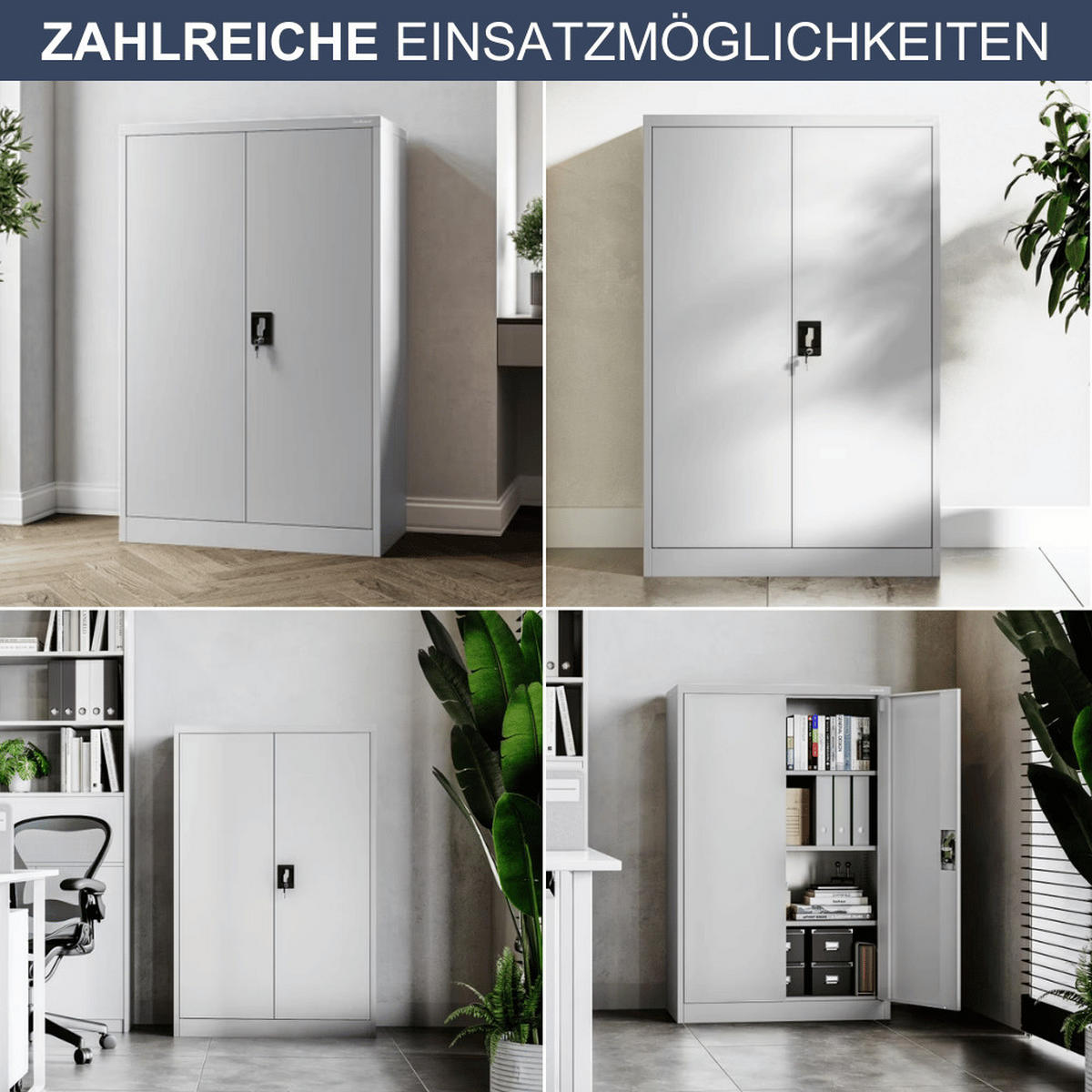 AKTENSCHRANK abschließbar KADO mit Flügeltüren 140x90x40cm Grau - Grau, Metall (90/140/40cm) - DELUKE
