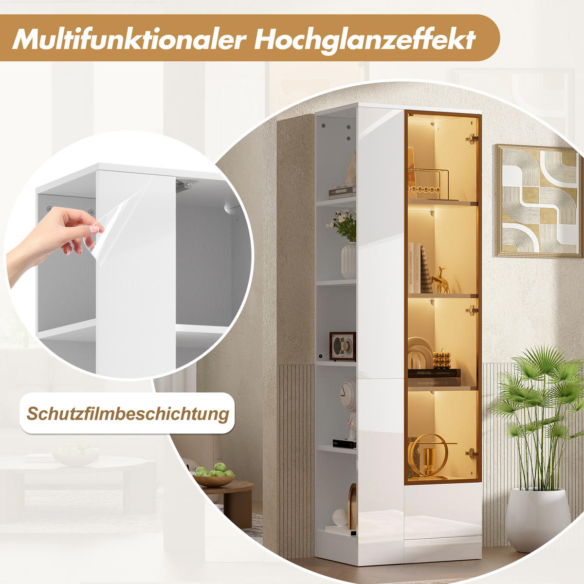 VITRINE 50x35x160 cm Weiß mit LED und Glastür - Weiß, Holzwerkstoff (50/160/35cm) - FLIEKS