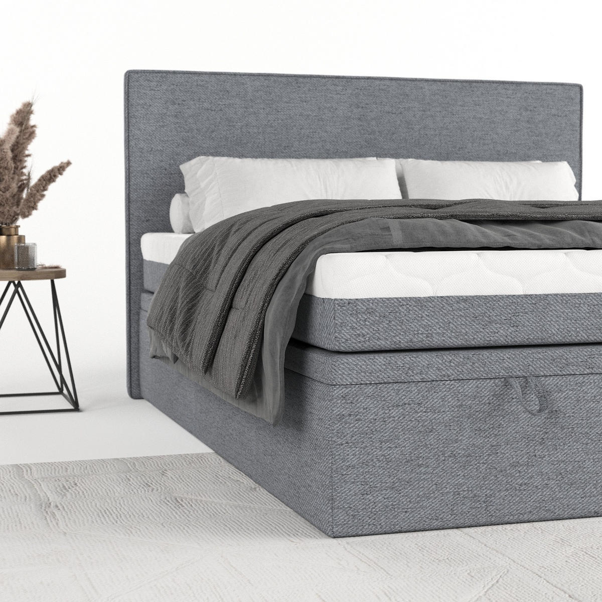 BOXBETT Zalla 180/200 cm Grau im Neve Stoff - Schwarz/Grau, Holz/Holzwerkstoff (180/200cm) - AltaBeds