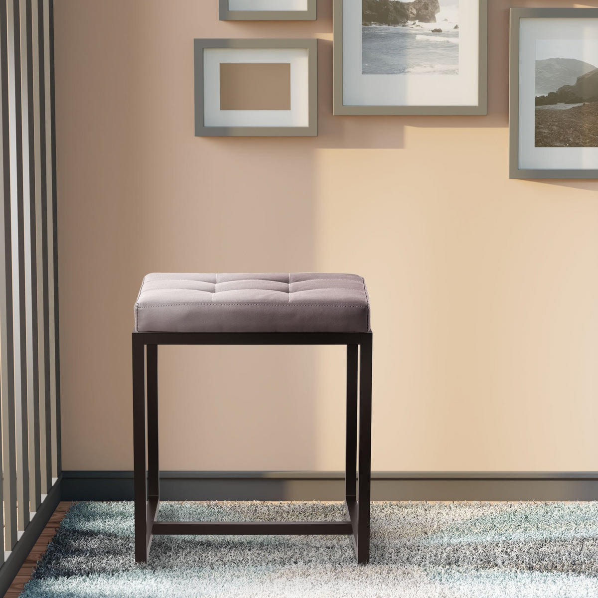 SITZWÜRFEL eckig 40/40/48 cm Lederlook grau - Schwarz/Grau, Textil/Metall (40/48/40cm) - CLP