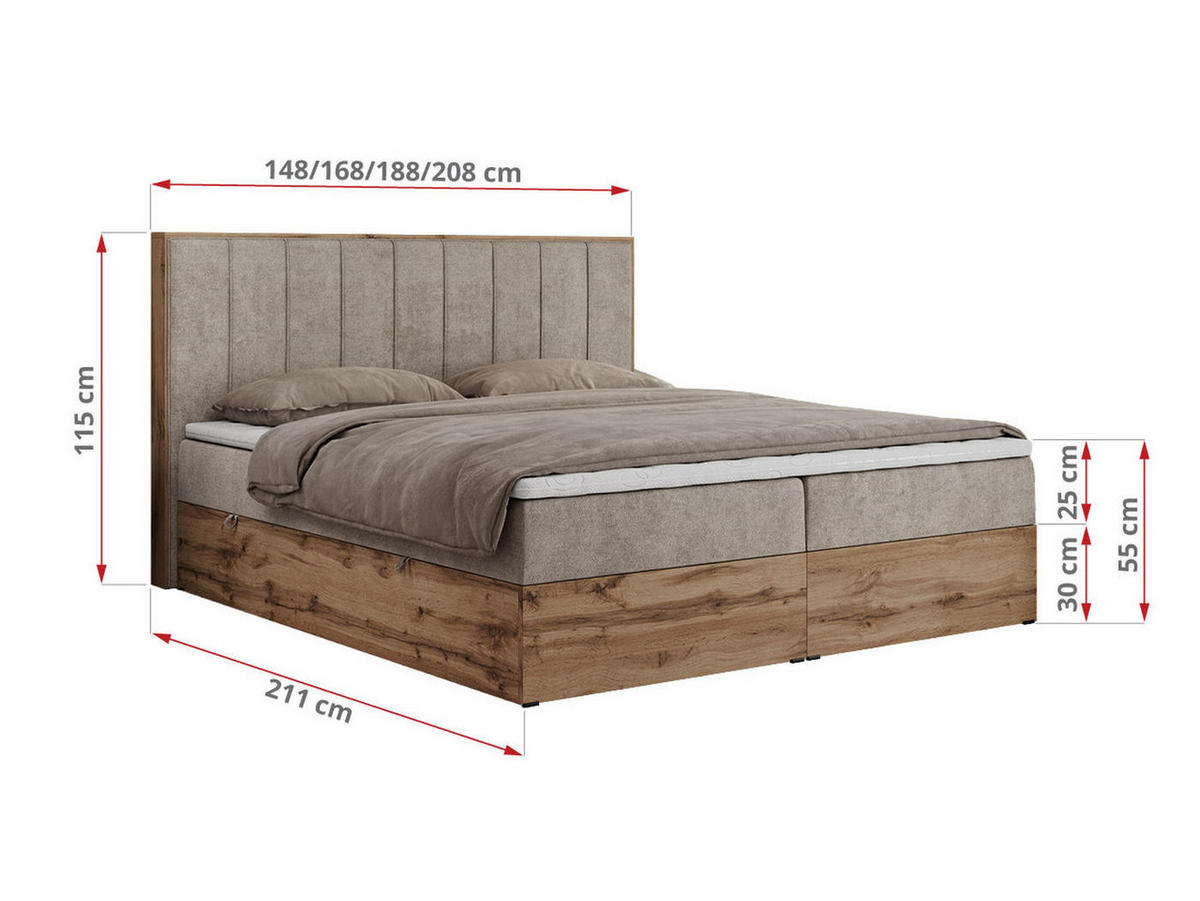 BOXBETT BELLISSIMO 180/200 Beige Struktur - H4 - Beige, Holz/Textil (180/200cm) - MKS