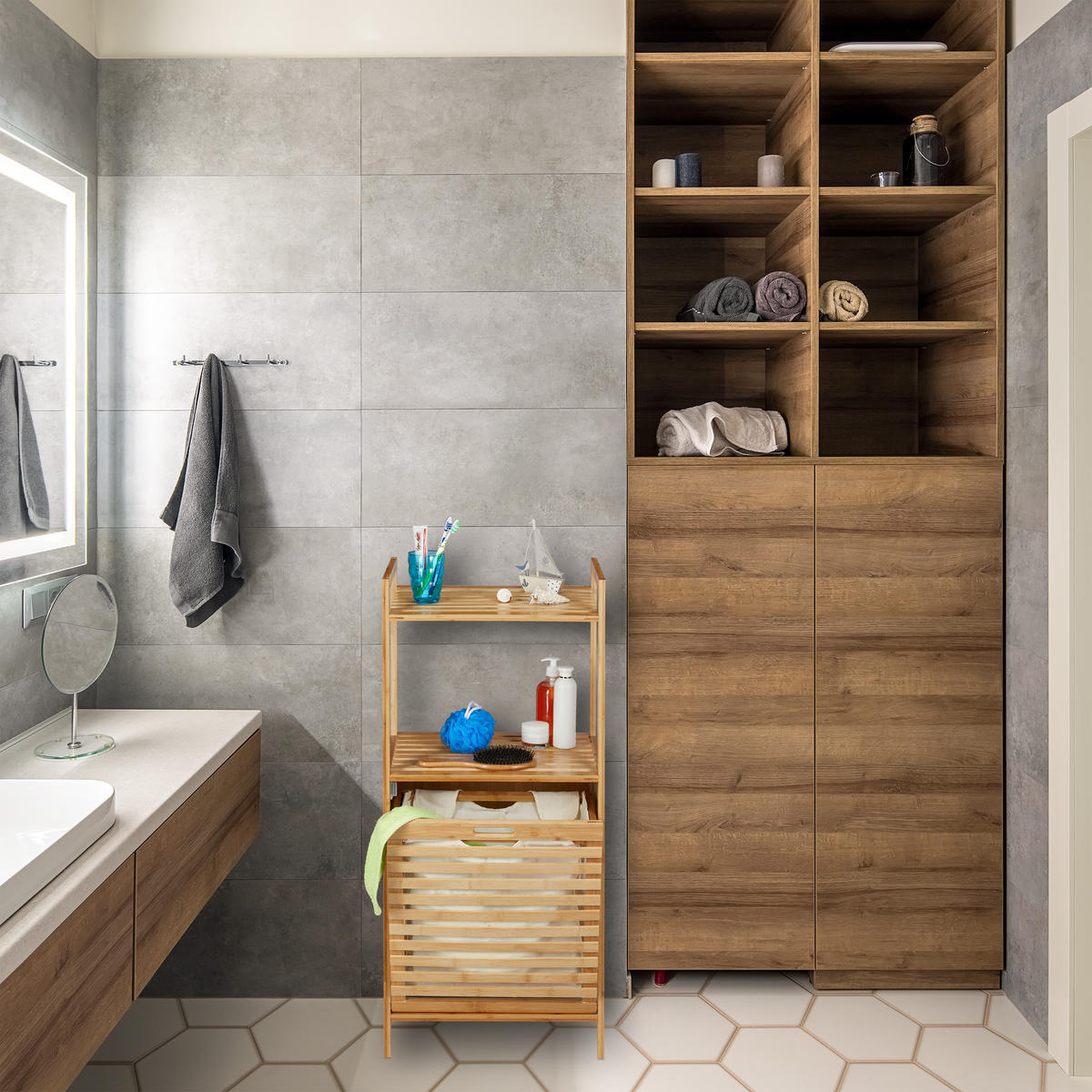 WÄSCHESCHRANK - Hellbraun, Holz/Holzwerkstoff (45.5/100/33.5cm) - Relaxdays