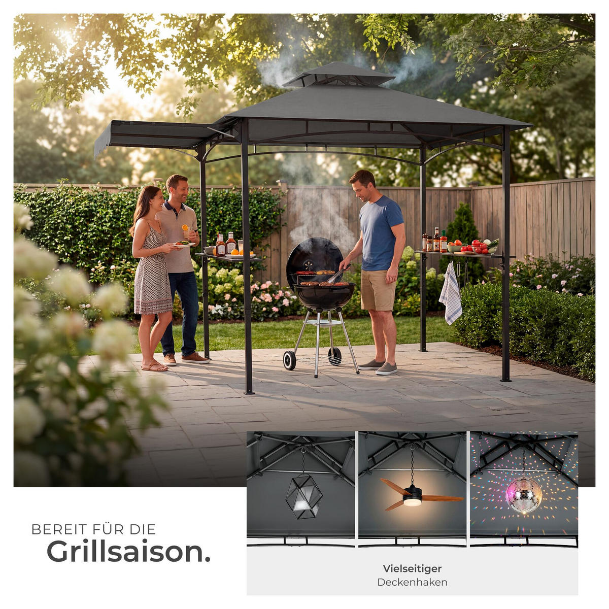 GRILLPAVILLON Maracaibo, 316 x 150 x 250 cm, anthrazit - Anthrazit, Kunststoff (150/250/316cm) - tectake