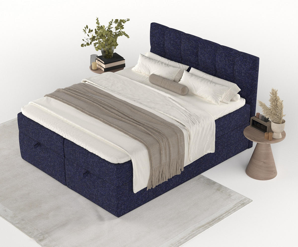 BOXBETT Shay Marineblau 160/200 cm - Schwarz/Dunkelblau, Holz/Holzwerkstoff (160/200cm) - Maison de Reve