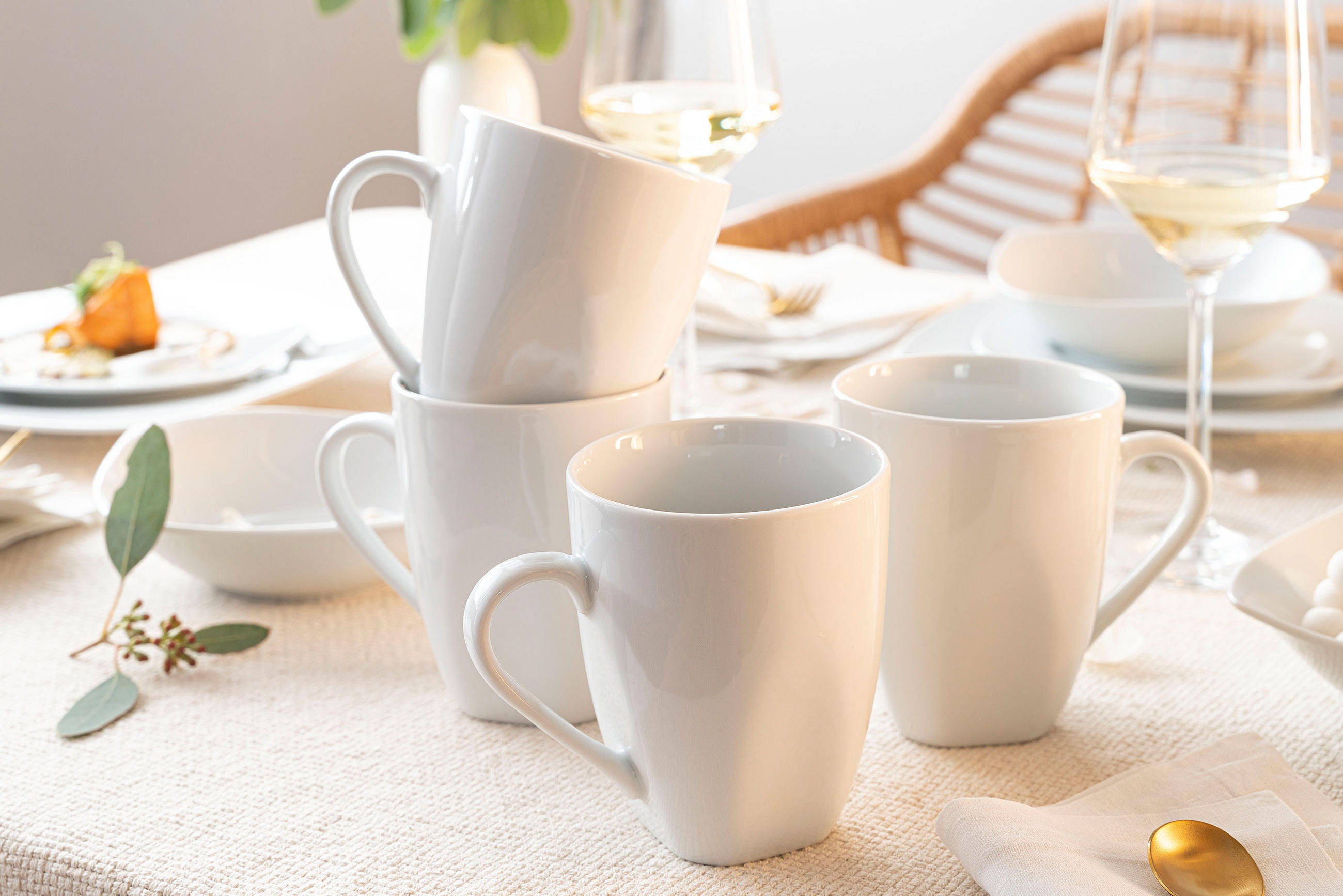 KAFFEEBECHER SET AVALON - 6 teilig aus Porzellan - Weiß, Keramik (32.5/18.5/22.5cm) - Sänger