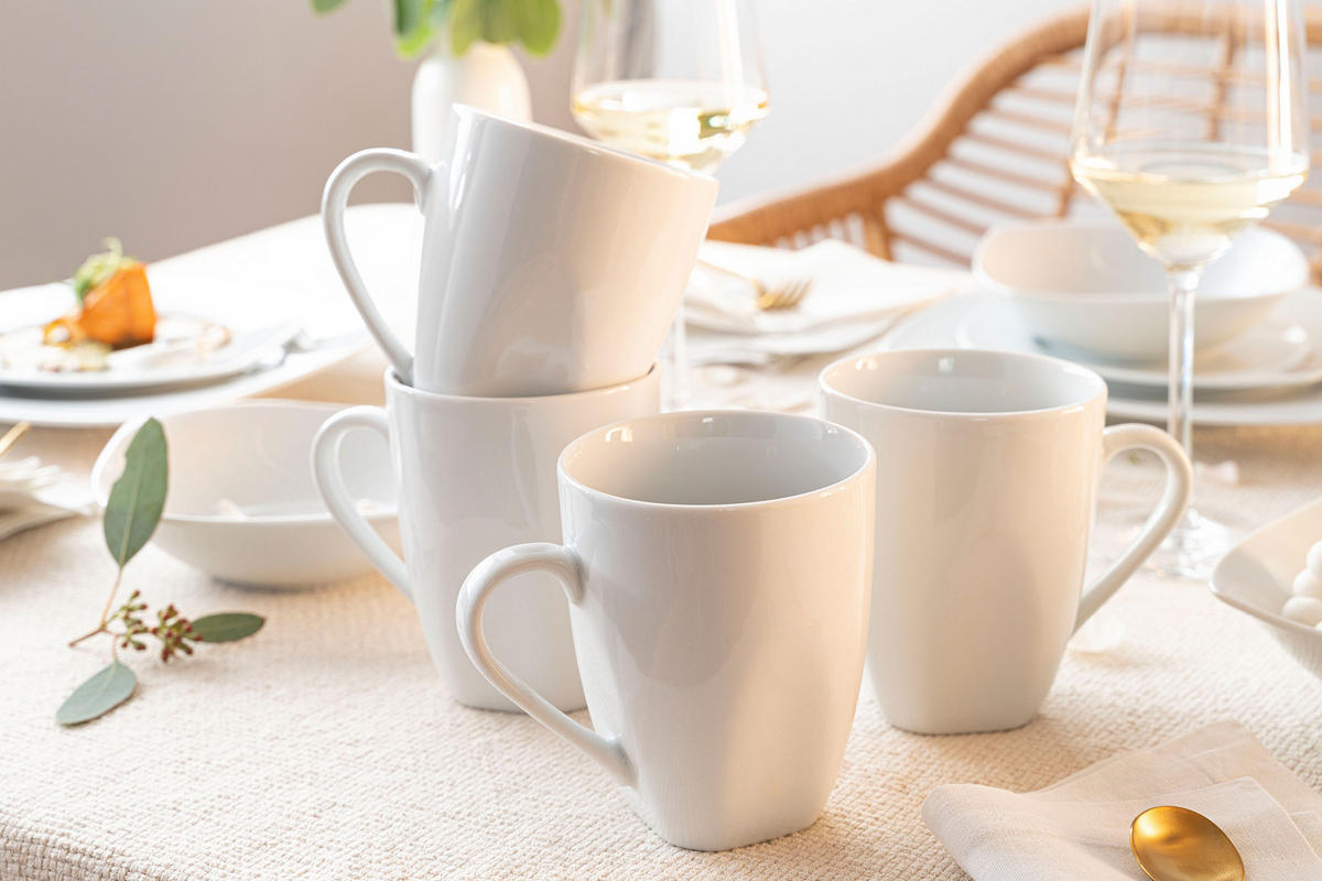 KAFFEEBECHER SET AVALON - 6 teilig aus Porzellan - Weiß, Keramik (32.5/18.5/22.5cm) - Sänger