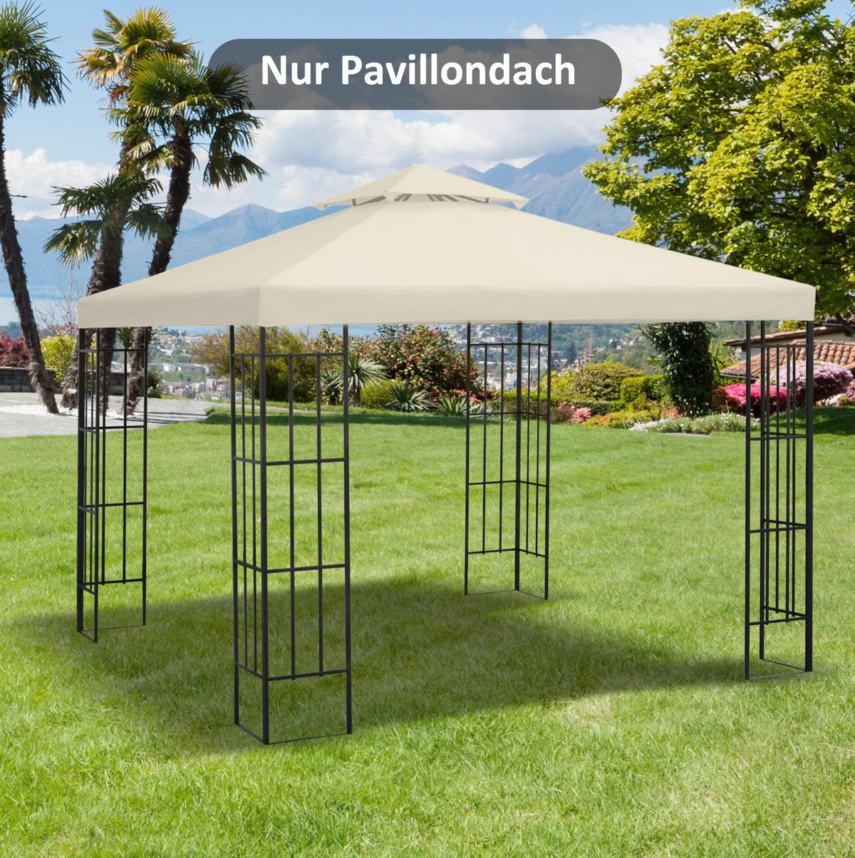 ERSATZDACH für Gartenpavillon 300/300 cm mit Doppeldach, wasserabweisend und UV-Schutz, Cremeweiß - Weiß, Textil (300/18/300cm) - Redom