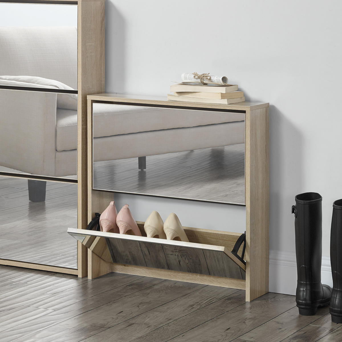 SCHUHKIPPER Lund - Sonoma Eiche, Holzwerkstoff (17/67/63cm) - [en.casa]