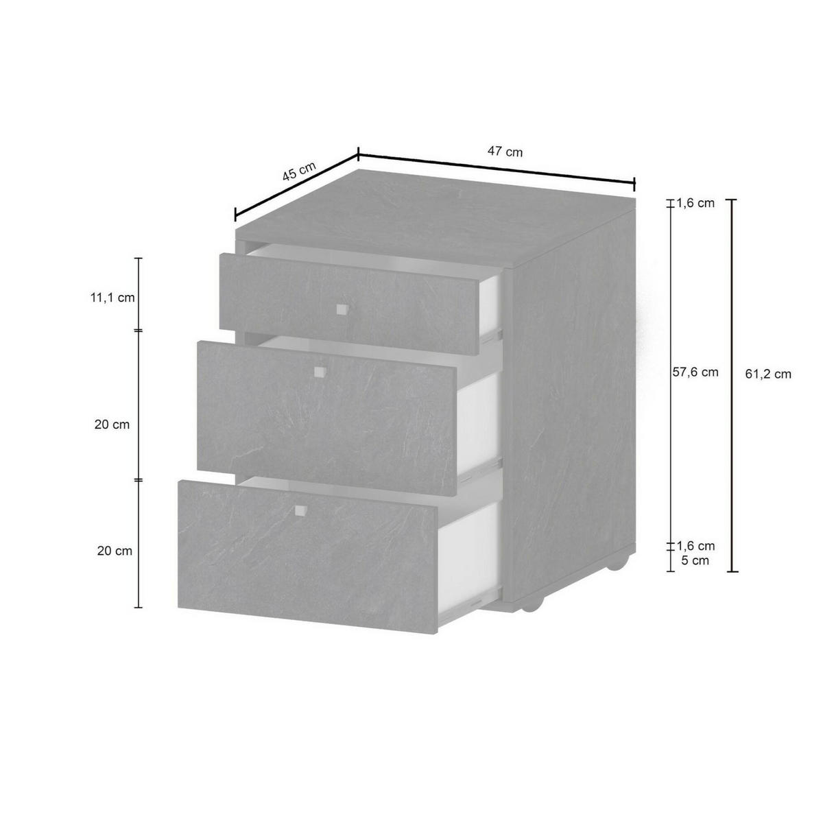 KOMMODE Schiefer 45/47/61 cm - Grau, Holzwerkstoff (47/61/45cm) - DMORA
