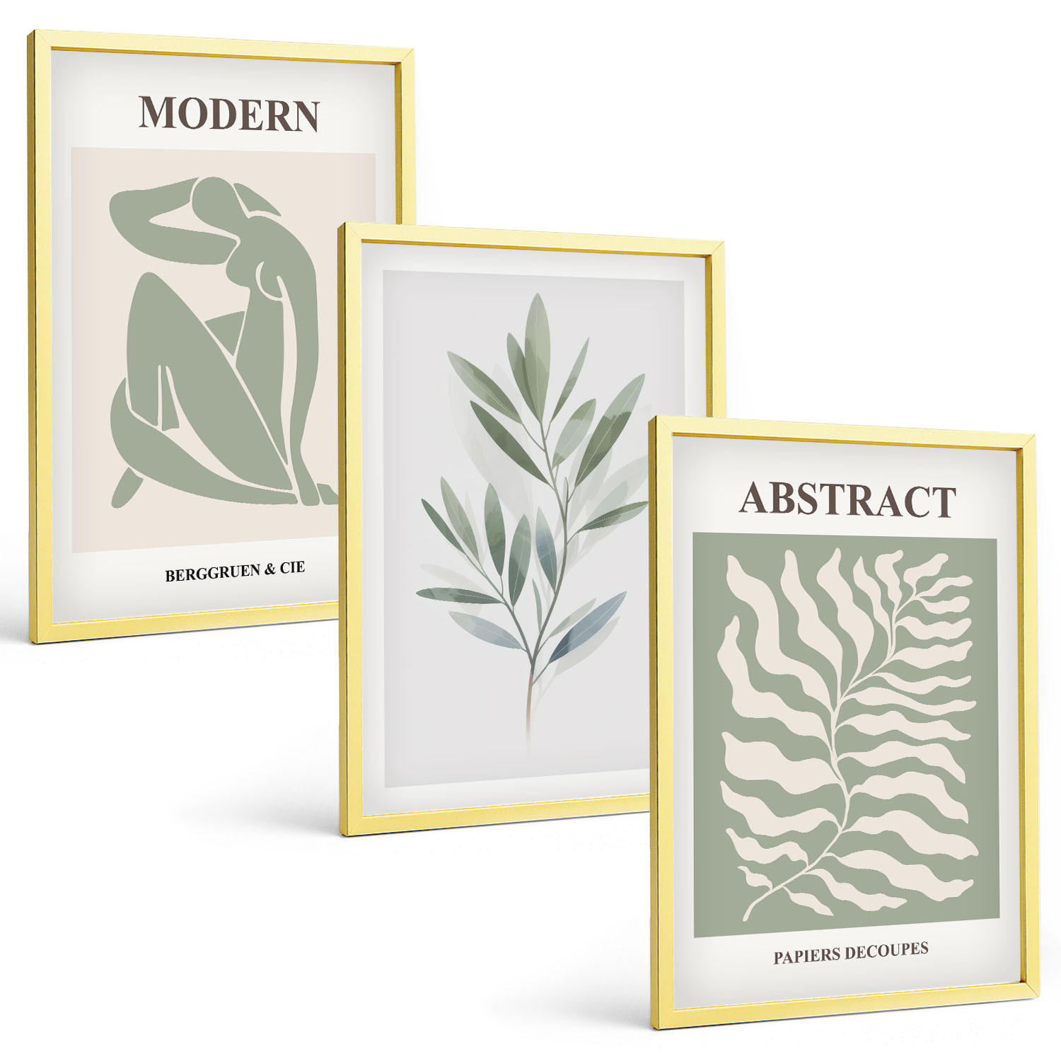 BILDER SET 3er Set - 40x60 cm Goldrahmen - Matisse Aquarell Boho-Design - Goldfarben, Kunststoff (40/60cm) - TULUP