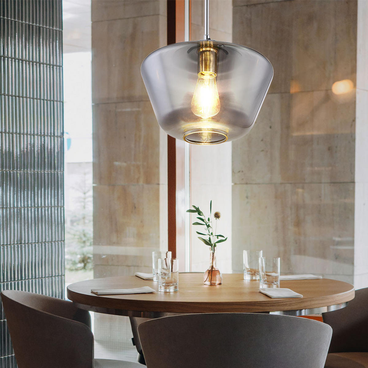 PENDELLEUCHTE Glas Grau Chrom - Grau, Glas (30/30/120cm) - Globo Lighting