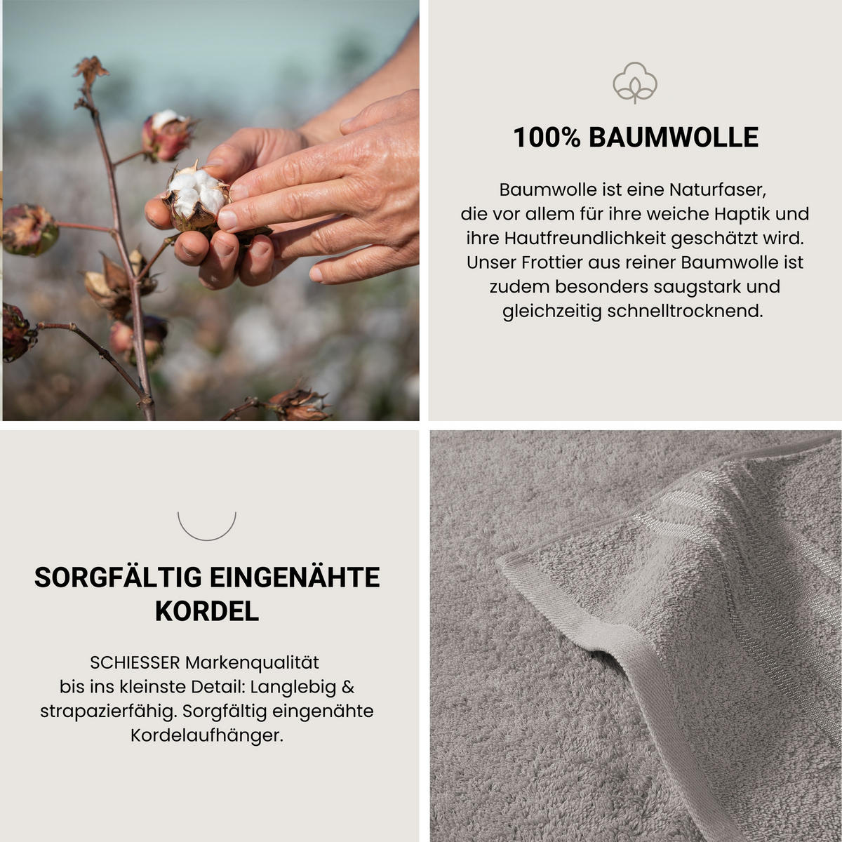 HANDTUCHSET Milano - 4-teilig - 50 x 100 cm - Hellgrau - Hellgrau, Textil (50/100cm) - SCHIESSER