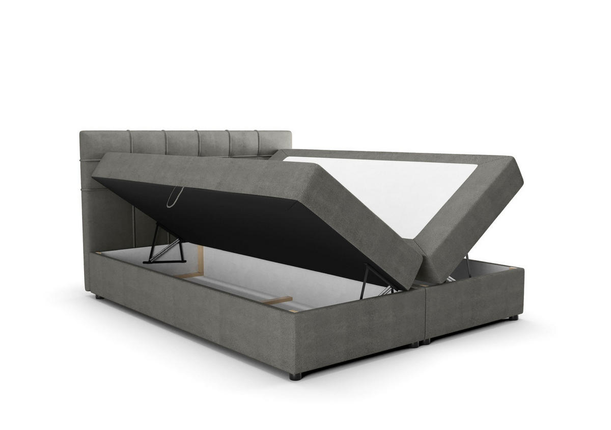 BOXBETT KIDA mit Matratze H3, Bonell und Topper 200x200 Curio 93 - Dunkelgrau, Textil (200/200cm) - Bedante