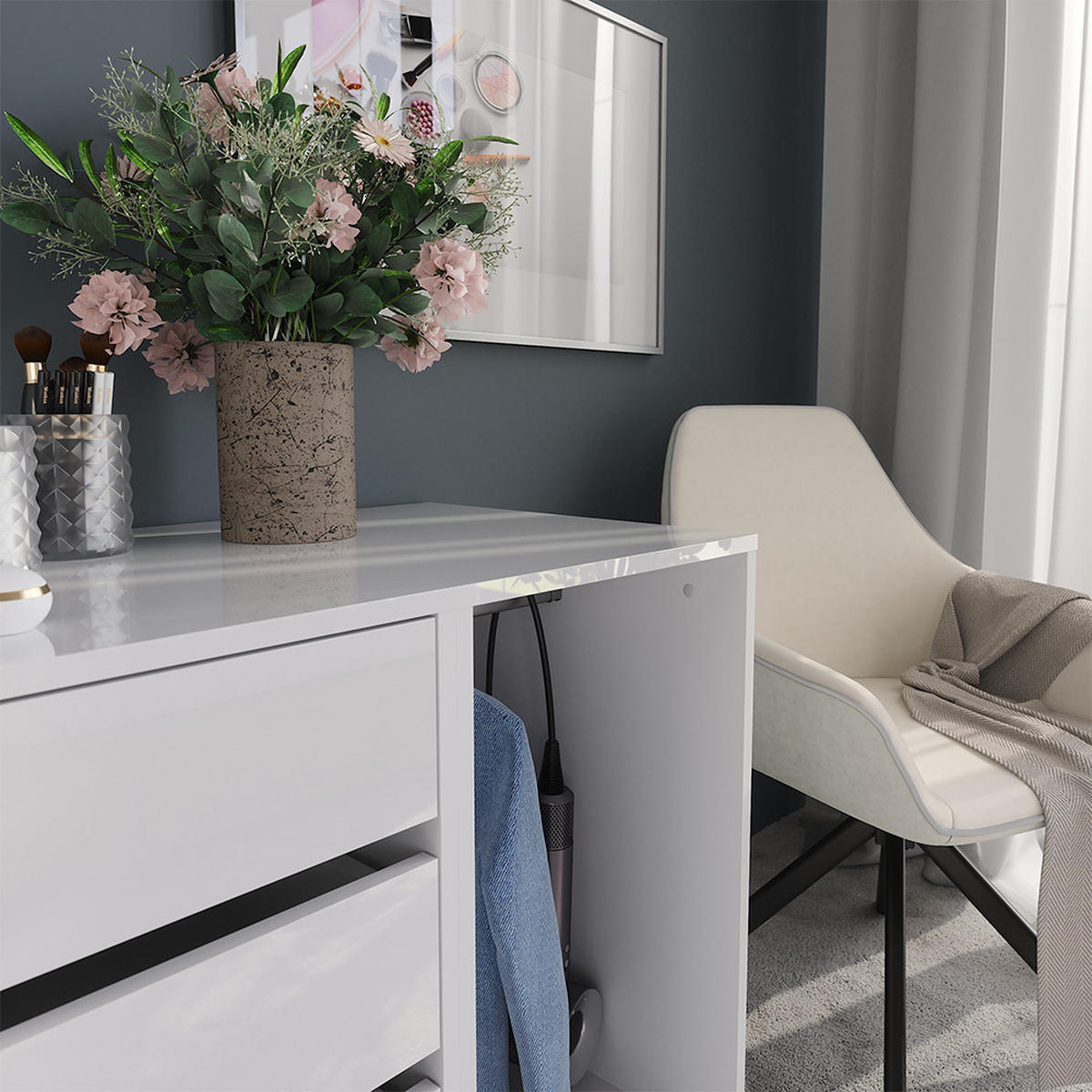 KOMMODE Sherry Weiß/Weiß Hochglanz 80.2 x 76 cm 2 Teile - Weiß Hochglanz, Holzwerkstoff (50.1cm) - Vicco