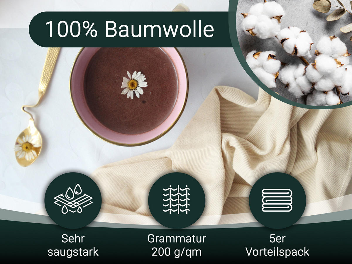 GESCHIRRTÜCHER, 5er-Set, 50x70 cm, 100% Baumwolle, Braun - Beige, Textil (50/70cm) - Zollner