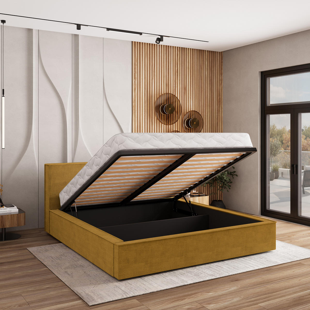POLSTERBETT CELORA 160x200 cm mit Bettkästen - Gelb - Gelb, Holz (160/200cm) - MASSENO