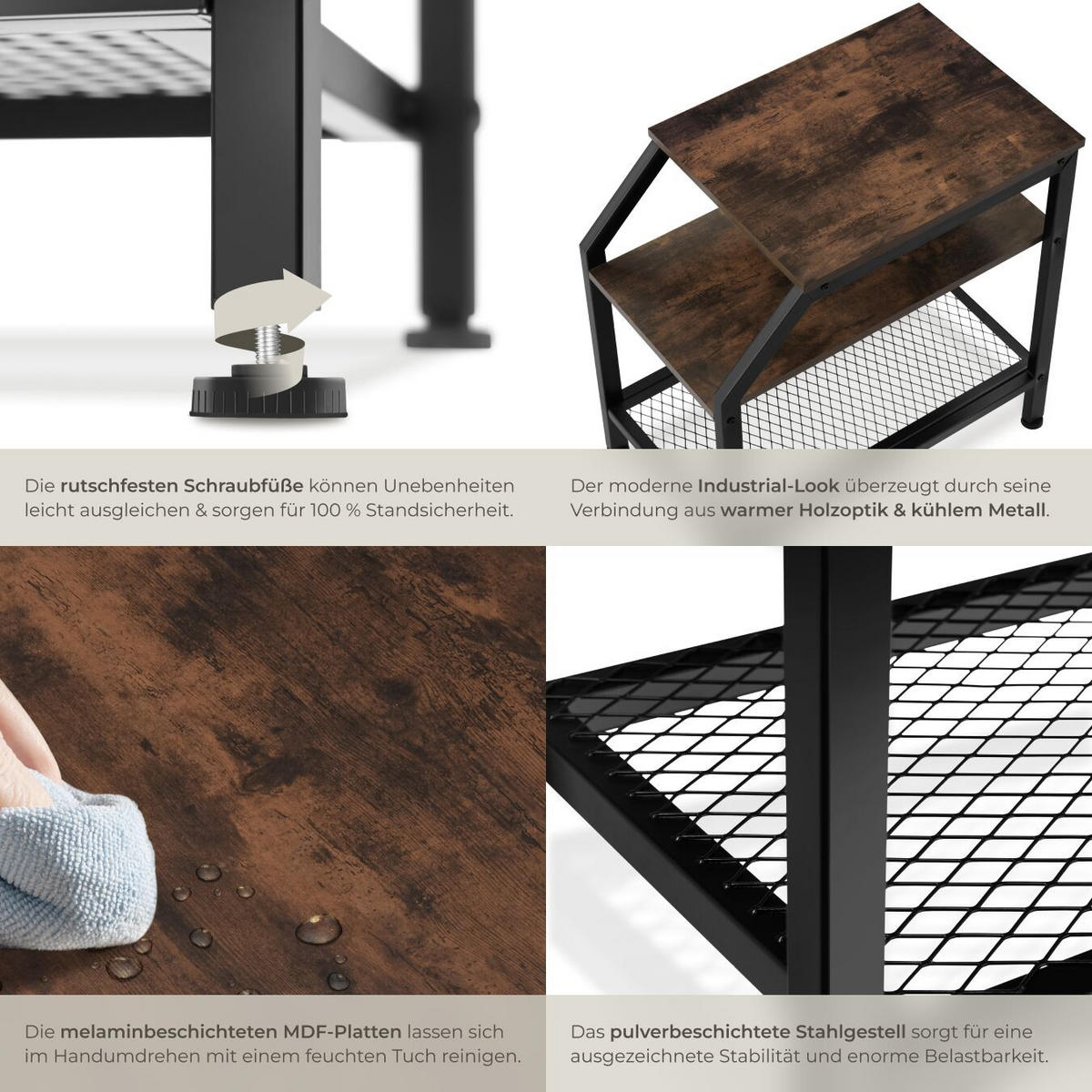 BEISTELLTISCH Plymouth,36,5 x 58,5 x 59,5 cm,Industrial Holz dunkel, rustikal - Rostfarben, Holz (58.5/36.5/59.5cm) - tectake