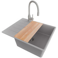 GRANITSPÜLE Kopenhagen, 2-er set Grau 62/50 cm 1 Becken + Küchenarmatur 38/14 cm + Ablauf-Set + Schneidebrett ab 50er Unterschrank - Beige/Grau, Kunststoff (62/20/50cm) - Primagran